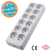 Grup Priz Klemensli 12'li Fiş Priz Topraklı Çoklu Grup Priz Çoğaltıcı Onikili Kablosuz - 1