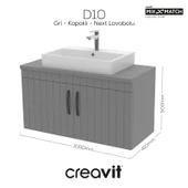 D10 Next Lavabo Dolabı Kapaklı 100 cm Gri Melamin Gövde Lake Kapak thumbnail 1