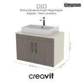 D10 Next Lavabo Dolabı Kapaklı 80 cm Dafne Gövde Antrasit Meşe Kapak thumbnail 1