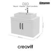 D10 Next Lavabo Dolabı Kapaklı 80 cm Beyaz Lake Kapak thumbnail 1