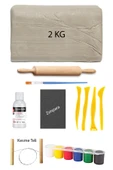 Beyaz Seramik Hamuru 2 Kg Kil Ebeşuar Seti 6x15 ml Akrilik Set 100 Cc Vernik Ahşap Merdane Zımpara thumbnail 1
