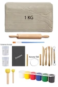Beyaz Seramik Hamuru 1 Kg Kil Ebeşuar Seti 6x15 ml Akrilik Set 50 ml Vernik Ahşap Merdane Zımpara thumbnail 1