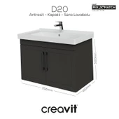 D20 80 cm Kapaklı Lavabo Dolabı Antrasit Lake Kapak thumbnail 1