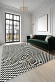 cmn home Dekoratif Özel Tasarım Yıkanabilir,İnce, Kaymaz Tabanlı, Modern Salon Halısı, Mutfak Halısı, Yolluk - 2