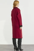 Şal Yaka Çıtçıtlı Uzun Triko Hırka - Kırmızı - Siyah thumbnail 6