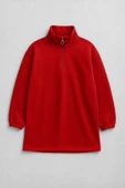Kadın Yarım Fermuar İçi Polarlı Kırmızı Sweat Elbise thumbnail 2