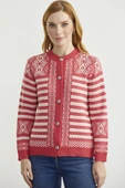 Metal Düğmeli Çizgili Yünlü Triko Hırka - Mercan thumbnail 1