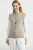 Düğme Kapamalı Yünlü Triko Yelek - Vizon thumbnail 1