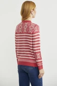 Metal Düğmeli Çizgili Yünlü Triko Hırka - Mercan thumbnail 5
