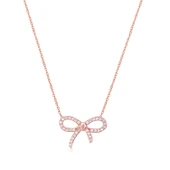 Zirkon Taşlı Pırlanta Montür Rose Altın Kaplama Papyon Gümüş Kolye - 1