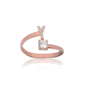 Zirkon Taşlı Pırlanta Montür Rose Altın Kaplama Y Harfli Gümüş Yüzük thumbnail 1