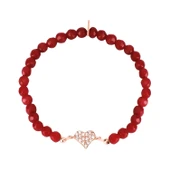 Zİrkon Taşlı Pırlanta Montür Rose Altın Kaplama Kırmızı Boncuklu Kalp Desenli Gümüş Strech Bileklik - 1
