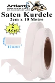 Beyaz Kurdele Saten 2 Cm 10 Metre 2 Adet Saten Kurdela Parlak Hediye ve Süsleme Şeridi Süs Paketleme Çiçek Saç El - 1