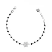 Zirkon Taşlı Pırlanta Montür Gümüş Rengi Altın Kaplama Siyah Rosary Papatya Gümüş Bileklik - 1