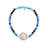 Zirkon Taşlı Pırlanta Montür Gümüş Rengi Kaplama Yonca Desenli Gümüş Strech Bileklik - 1