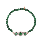 Zirkon Taşlı Pırlanta Montür Rose Altın Kaplama Yeşil Boncuklu Yuvarlak Desenli Gümüş Strech Bileklik - 1