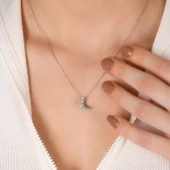 Taşsız Gümüş Altın Kaplama Ay Gümüş Kolye thumbnail 3