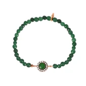 Zİrkon Taşlı Pırlanta Montür Rose Altın Kaplama Yeşil Boncuklu Desenli Gümüş Strech Bileklik - 1