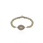 Zirkon Taşlı Pırlanta Montür Rose Altın Kaplama Boncuklu Göz Desenli Gümüş Strech Bileklik - 1