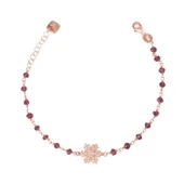 Zirkon Taşlı Pırlanta Montür Rose Altın Kaplama Granata Rosary Papatya Gümüş Bileklik - 1