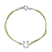 Zirkon Taşlı Pırlanta Montür Gümüş Rengi Kaplama Yeşil İpli At Nalı Bileklik - 1