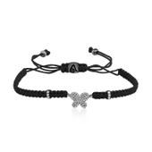 Zirkon Taşlı Pırlanta Montür Siyah Renkli Altın Kaplama Siyah İpli Kelebek Gümüş Makrome Bileklik - 1