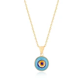 Altın Kaplama Oval Nazar Boncuğu Gümüş Kolye - 1