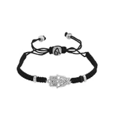 Zirkon Taşlı Pırlanta Montür Siyah Altın Kaplama Siyah İpli Fatma Ana Eli Gümüş Makrome Bileklik - 1