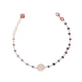 Zirkon Taşlı Pırlanta Montür Rose Altın Kaplama Iolite Rosary Yuvarlak Gümüş Bileklik - 1