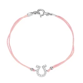 Zirkon Taşlı Pırlanta Montür Gümüş Rengi Kaplama Pembe İpli At Nalı Bileklik - 1