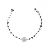 Zirkon Taşlı Pırlanta Montür Gümüş Rengi Altın Kaplama Iolite Rosary Papatya Gümüş Bileklik - 1