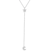 EMILIANO JEWELLERY 925 AYAR GÜMÜŞ YILDIZ OBJE ZİNCİR SALANTI HİLAL BEYAZ TAŞLI KOLYE - 1