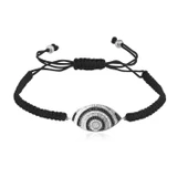 Zirkon Taşlı Pırlanta Montür Gümüş Rengi Altın Kaplama Siyah İpli Göz Desenli Gümüş Makrome Bileklik - 1