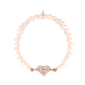 Zirkon Taşlı Pırlanta Montür Rose Altın Kaplama İncili Kalp Desenli Gümüş Strech Bileklik - 1