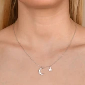 EMILIANO JEWELLERY SİLVER 925 AYAR ZİRKON TAŞLI AY YILDIZ KOLYE thumbnail 3