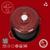 Lava Döküm Yuvarlak Çok Amaçlı Yayvan Tencere New Heritage Serisi Çap(Ø)28cm.-Bordo thumbnail 4