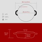 Lava Döküm Yuvarlak Çok Amaçlı Yayvan Tencere New Heritage Serisi Çap(Ø)28cm.-Bordo thumbnail 5