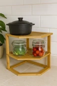 Doğal Bambu 2 Katlı Çok Amaçlı Köşe Raf – Banyo, Mutfak ve Dekoratif Organizer BR-6713 thumbnail 1