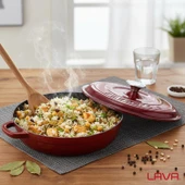 Lava Döküm Yuvarlak Çok Amaçlı Yayvan Tencere New Heritage Serisi Çap(Ø)28cm.-Bordo thumbnail 7