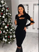 Kadın Dekolte Detaylı Scuba Dalgıç Kumaş Taş Aksesuarli Elbise thumbnail 1