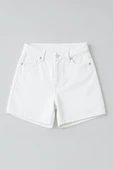 Kadın Yüksek Bel %100 Pamuk Ekru Jean Şort - 1
