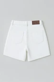 Kadın Yüksek Bel %100 Pamuk Ekru Jean Şort - 2