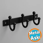 Metal Askı Siyah 3'lü Birleşik Askı Vestiyer Duvar Monteli Dolap Askılığı Vidalı Elbise Asma 1 Adet thumbnail 1