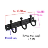 Metal Askı Siyah 3'lü Birleşik Askı Vestiyer Duvar Monteli Dolap Askılığı Vidalı Elbise Asma 1 Adet thumbnail 2