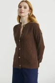 Düğmeli Oversize Angora Triko Hırka - Kahve thumbnail 4
