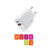 Polosmart PSM136 20W PD + 18W USB Hızlı Şarj Cihazı Çift Port Akıllı Tanıma Duvar Adaptörü Beyaz - 2