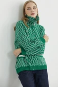 Çift Renk Kalın Yünlü Triko Hırka - Yeşil thumbnail 1
