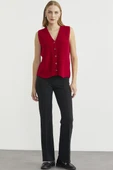 Selanik Örgü Düğmeli Yünlü Triko Yelek - Kırmızı thumbnail 2