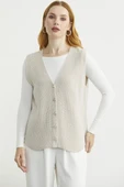Selanik Örgü Düğmeli Yünlü Triko Yelek - Taş thumbnail 2