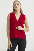 Selanik Örgü Düğmeli Yünlü Triko Yelek - Kırmızı thumbnail 1